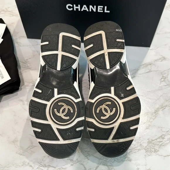 CHANEL pink and grey tweed sneakers size 37.5 - Picture 9 of 12